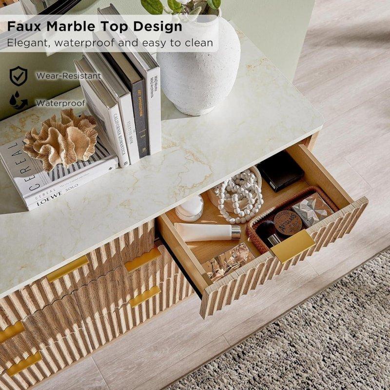 Doğal MDF Yivli Kavisli Tasarım 7 Çekmeceli Şifonyer - 138 cm - 306204