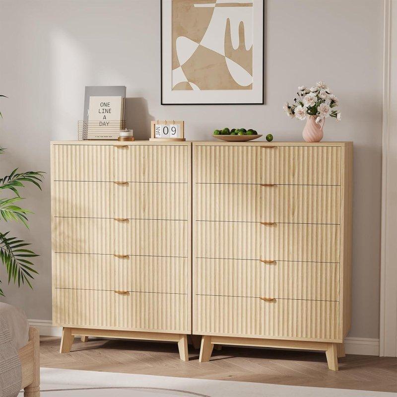 Doğal MDF Yivli Metal Kulplu Şifonyer - 301440