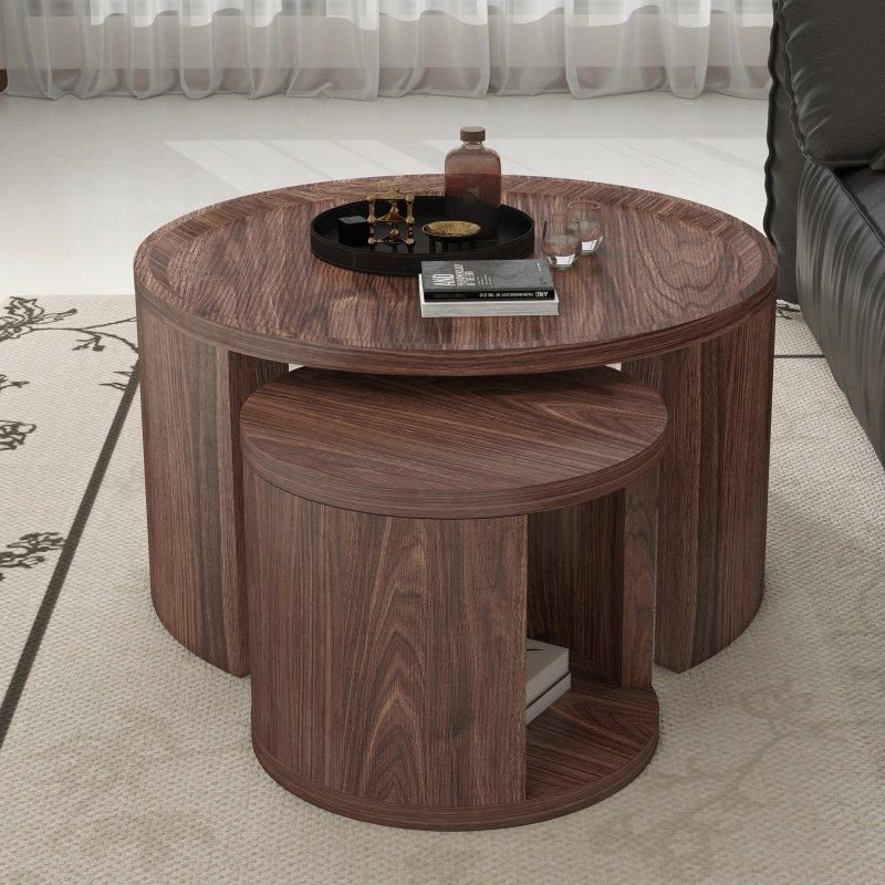 Doğal MDF Zigon 2li Yuvarlak Orta Sehpa - 81 cm 46 cm - 241930