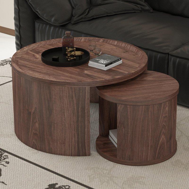 Doğal MDF Zigon 2li Yuvarlak Orta Sehpa - 81 cm 46 cm - 241930