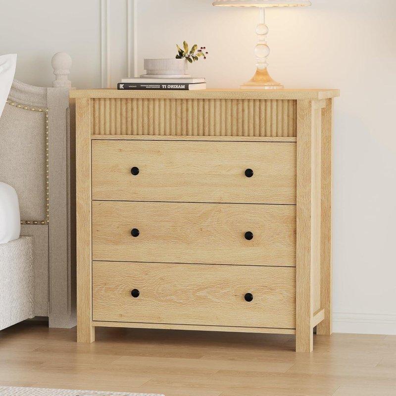 Doğal Meşe Ahşap Yivli Tasarım 3 Çekmeceli Şifonyer - 81x82x41 cm - 299534