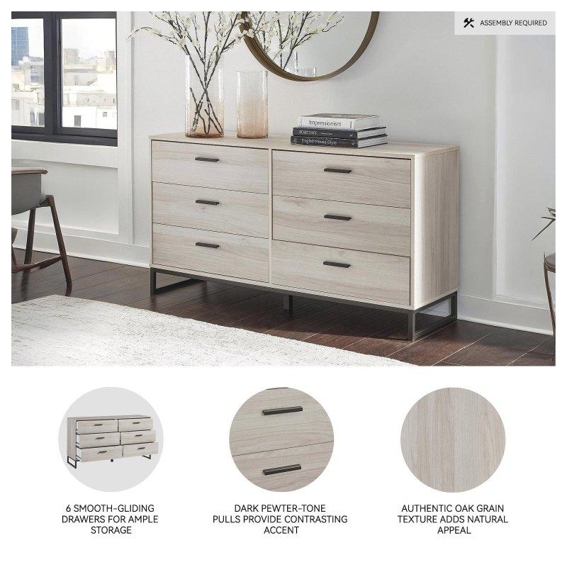 Doğal Meşe Dokulu MDF 6 Çekmeceli Modern Şifonyer - 150 cm - 296580