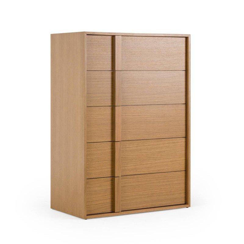 Doğal Meşe Kaplama 5 Çekmeceli Dahili Kulplu Şifonyer - 92x130x51 cm - 310297
