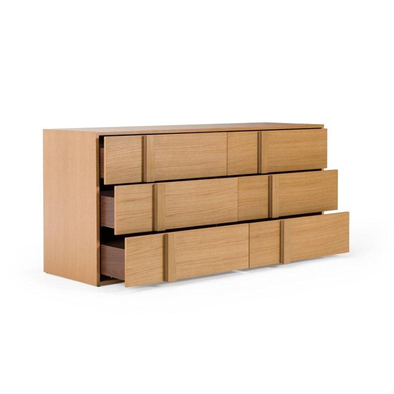 Doğal Meşe Kaplama 6 Çekmeceli Dahili Ahşap Kulplu Şifonyer - 166x77x51 cm - 304951
