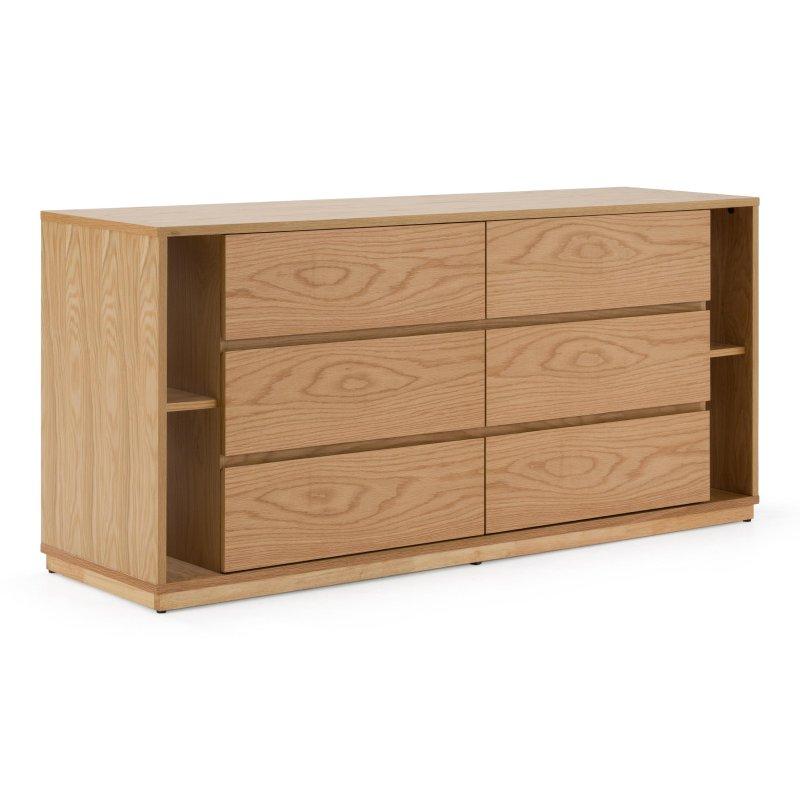 Doğal Meşe Kaplama 6 Çekmeceli Dahili Raflı Modern Şifonyer - 161 cm - 304988