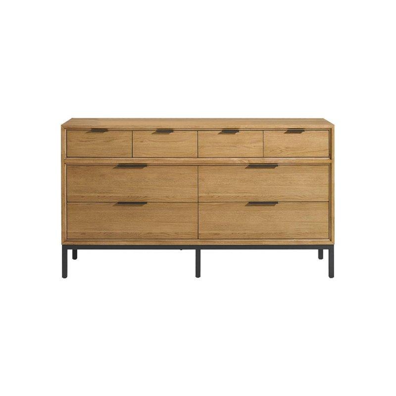 Doğal Meşe Kaplama 8 Çekmeceli Metal Detaylı Şifonyer - 168x49x95 cm - 297494