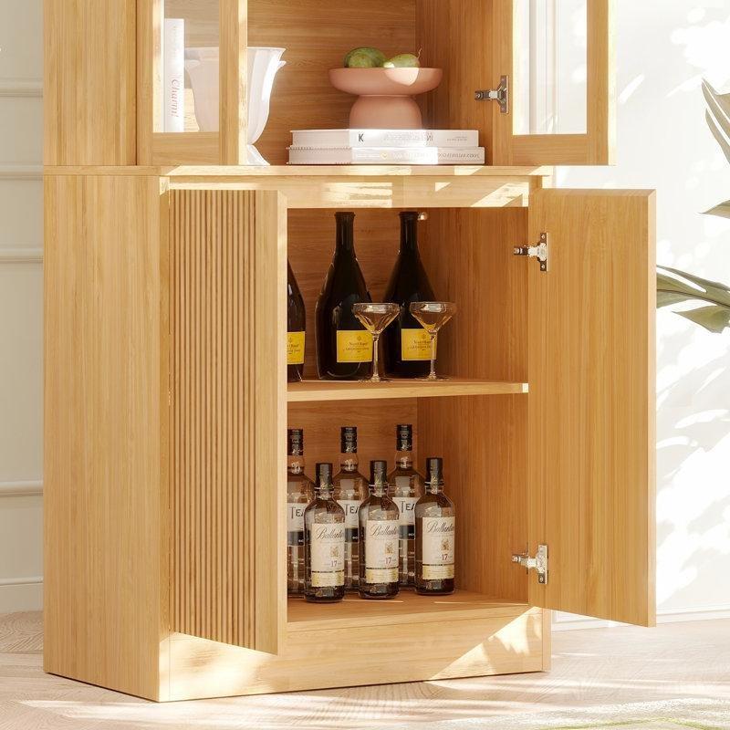 Doğal Meşe MDF 5 Raflı Dikey Çizgili Cam Kapaklı Kitaplık - 181x60x40 cm - 238862