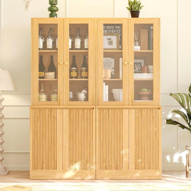 Doğal Meşe MDF 5 Raflı Dikey Çizgili Cam Kapaklı Kitaplık - 181x60x40 cm - 238862