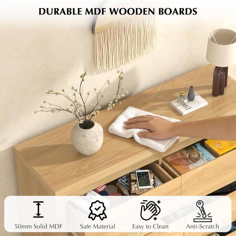 Doğal Meşe MDF 6 Çekmeceli Kulpsuz Geniş Şifonyer - 300385