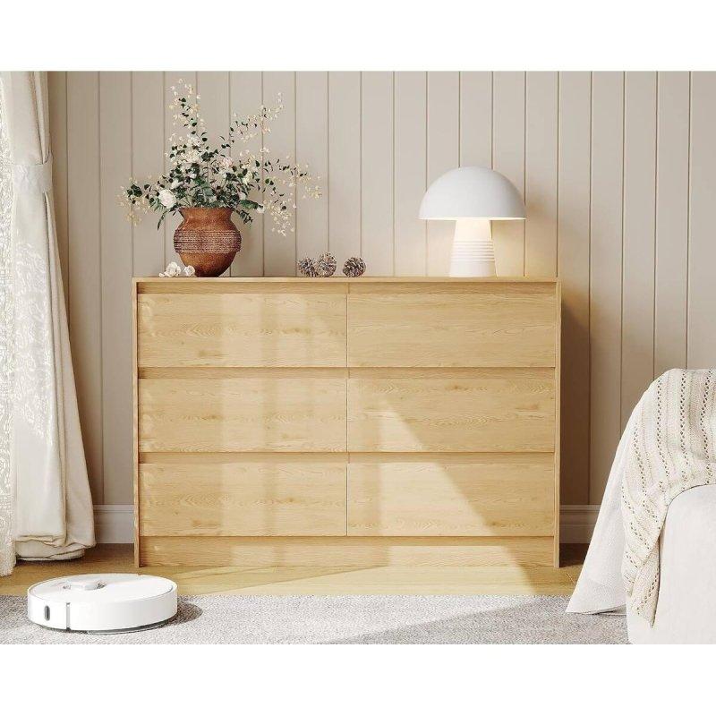 Doğal Meşe MDF 6 Çekmeceli Kulpsuz Şifonyer - 120 cm - 303821