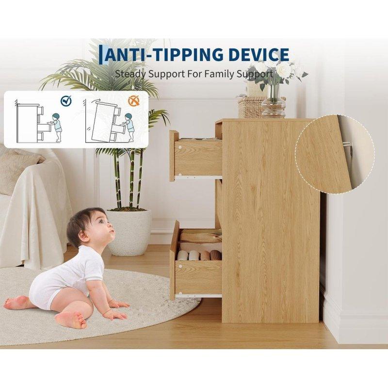 Doğal Meşe MDF 6 Çekmeceli Kulpsuz Şifonyer - 120 cm - 303821