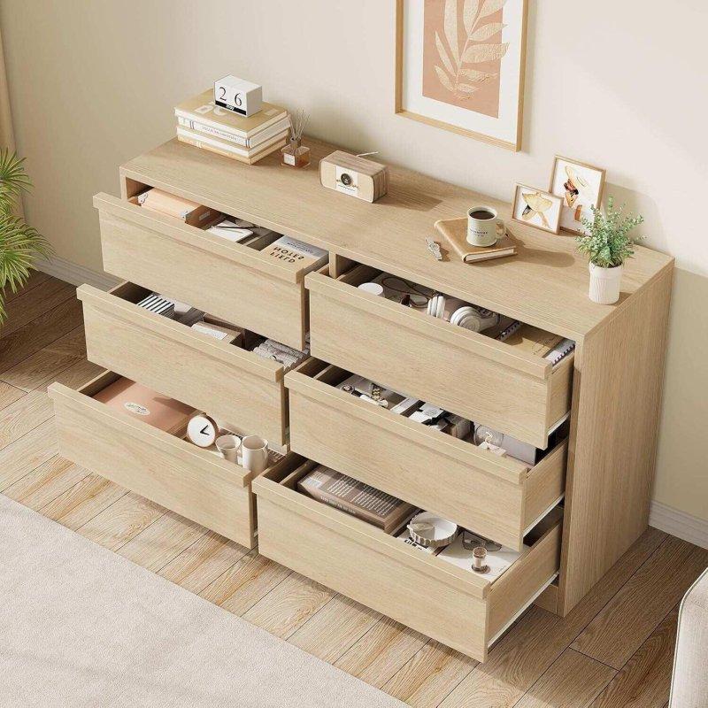 Doğal Meşe MDF 6 Çekmeceli Şifonyer - 119x41x75 cm - 301597