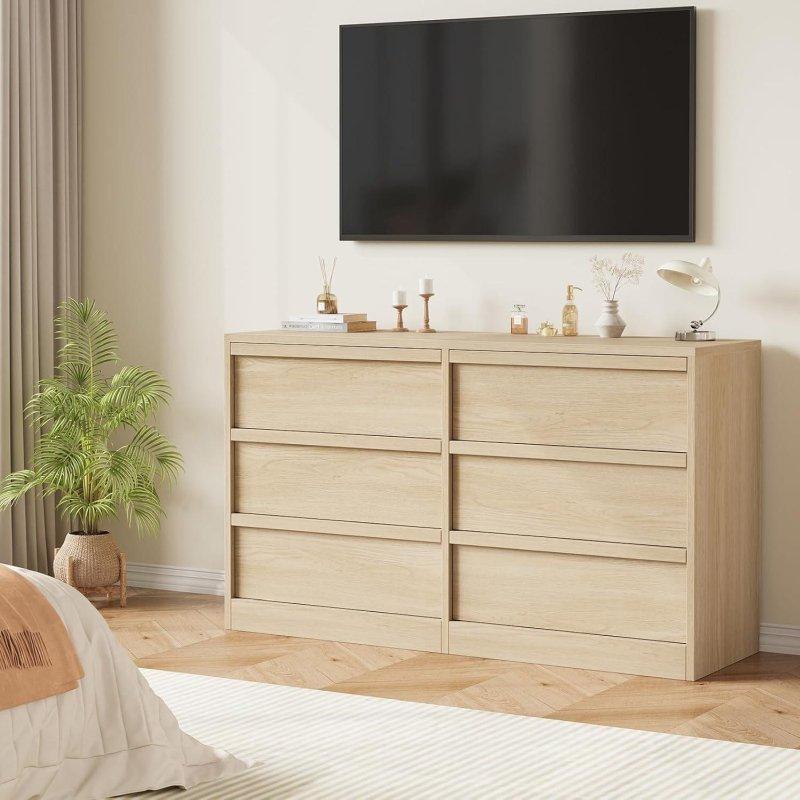 Doğal Meşe MDF 6 Çekmeceli Şifonyer - 119x41x75 cm - 301597