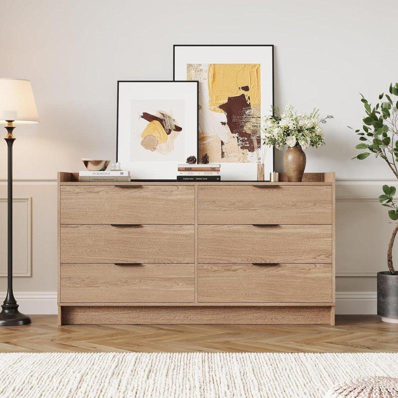 Doğal Meşe MDF 6 Çekmeceli Yatay Şifonyer - 119x80x40 cm - 305300