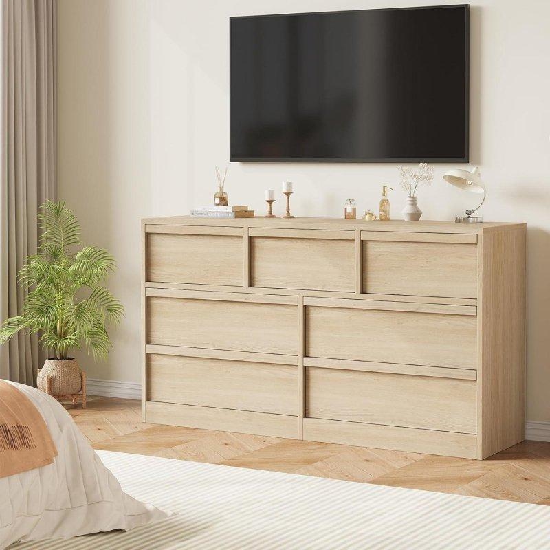 Doğal Meşe MDF 7 Çekmeceli Geniş Şifonyer - 138 cm - 301381