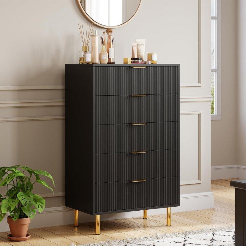 Doğal Meşe MDF Dikey Çizgili 5 Çekmeceli Şifonyer - 122x46x75 cm - 307750