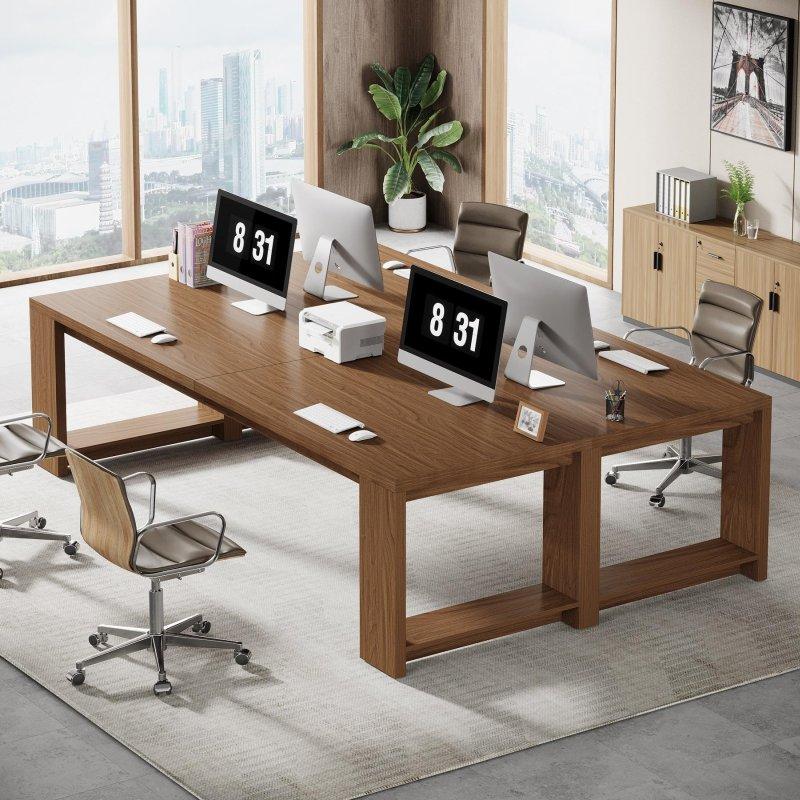 Doğal Meşe MDF İki Kişilik Geniş Ayaklı Ofis Masası - 220 cm - 326608