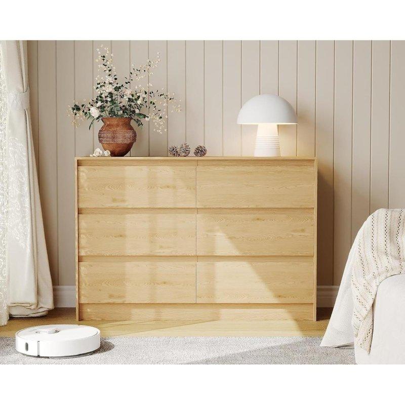 Doğal Meşe MDF Kulpsuz 6 Çekmeceli Şifonyer - 120 cm - 298067