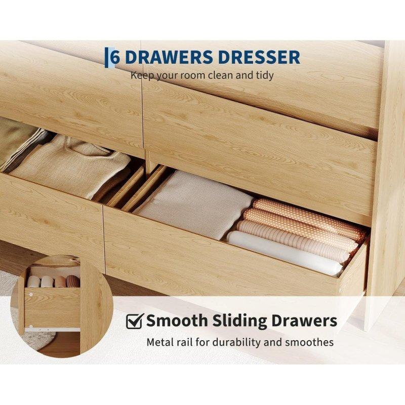 Doğal Meşe MDF Kulpsuz 6 Çekmeceli Şifonyer - 120 cm - 298067