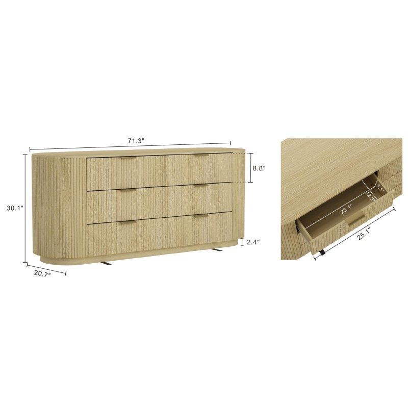 Doğal Meşe Rengi 6 Çekmeceli Nervürlü MDF Şifonyer - 182 cm - 295908