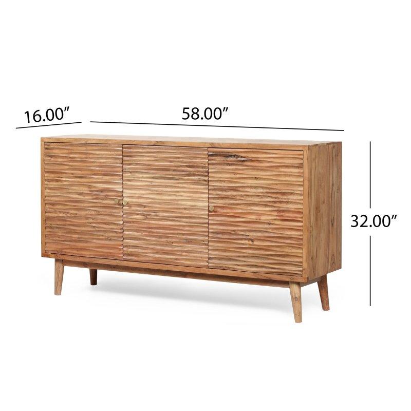 Doğal Meşe Rengi Ahşap Üç Kapaklı Dokulu Bohem Konsol - 148x41x82 cm - 325110