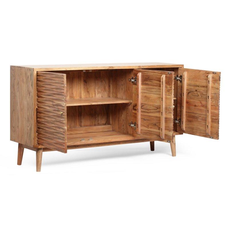 Doğal Meşe Rengi Ahşap Üç Kapaklı Dokulu Bohem Konsol - 148x41x82 cm - 325110