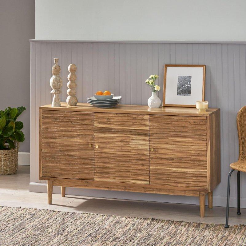 Doğal Meşe Rengi Ahşap Üç Kapaklı Dokulu Bohem Konsol - 148x41x82 cm - 325110 Doğal Meşe Rengi Ahşap Üç Kapaklı Dokulu Bohem Konsol - 148x41x82 cm - 325110
