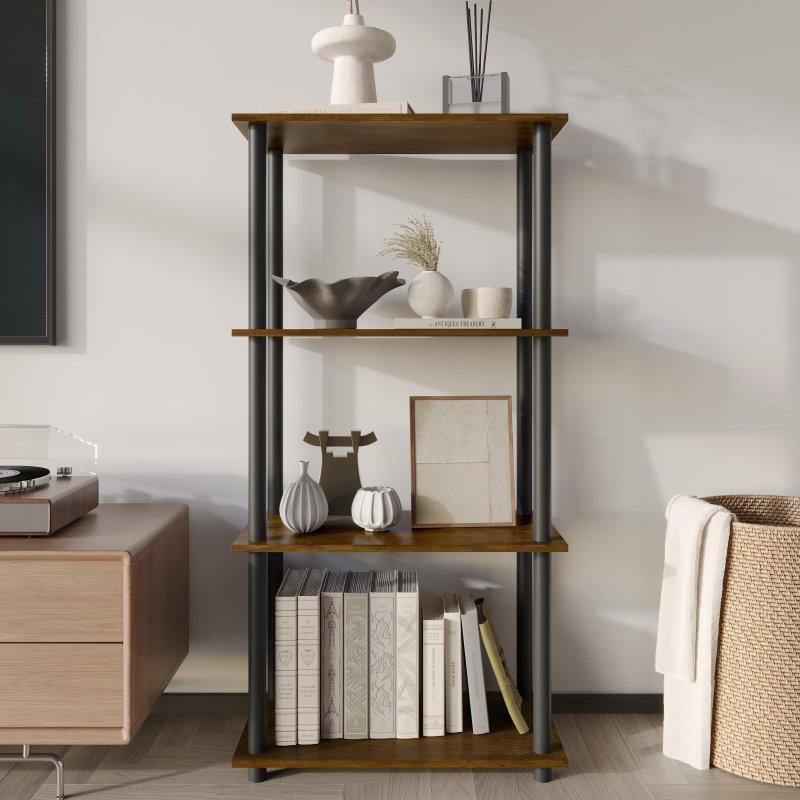 Doğal Meşe Rengi Masif Ahşap 4 Raflı Çok Amaçlı Kitaplık - 112x31x56 cm - 315413