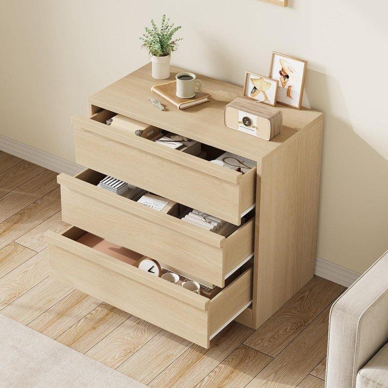 Doğal Meşe ve Beyaz MDF 3 Çekmeceli Modern Şifonyer - 75x40x78 cm - 303718