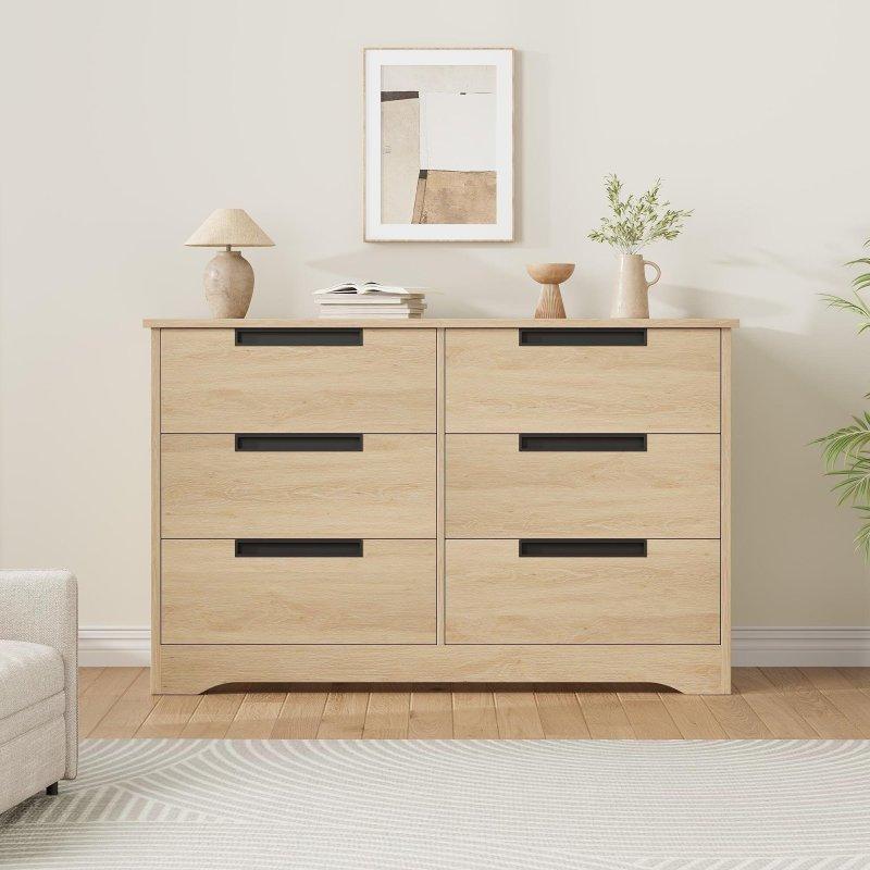 Doğal Meşe ve MDF 6 Çekmeceli Gömme Kulplu Şifonyer - 309253