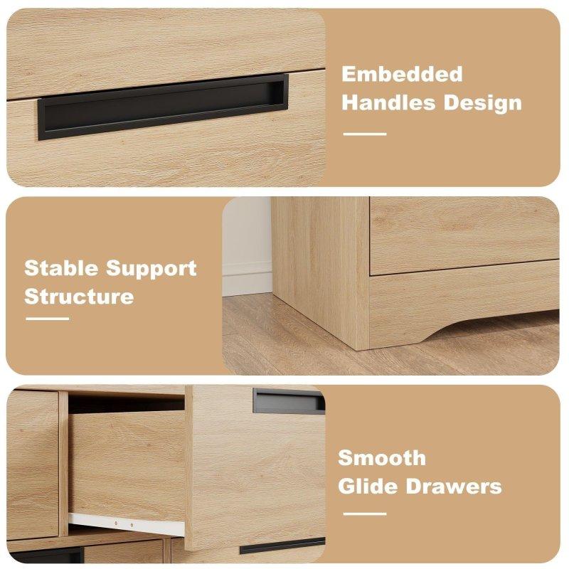 Doğal Meşe ve MDF 6 Çekmeceli Gömme Kulplu Şifonyer - 309253
