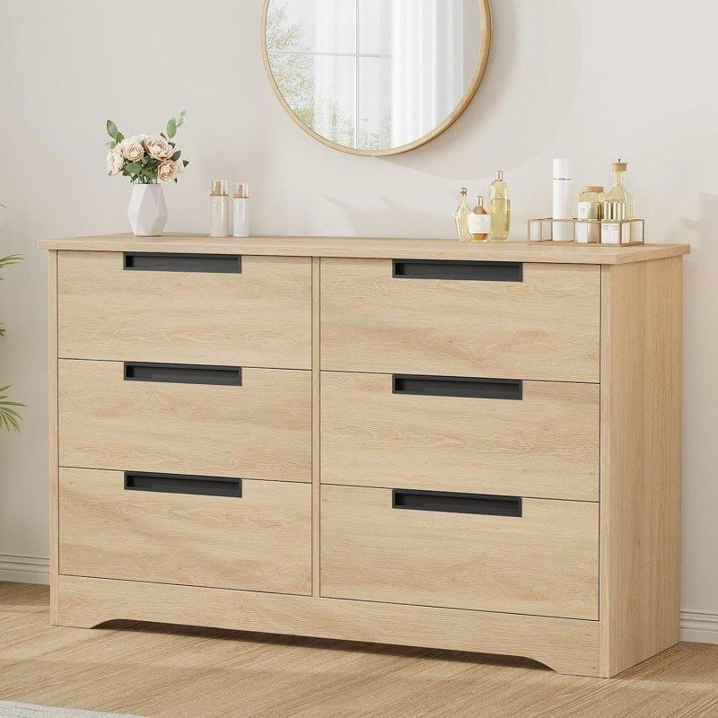 Doğal Meşe ve MDF 6 Çekmeceli Gömme Kulplu Şifonyer - 309253