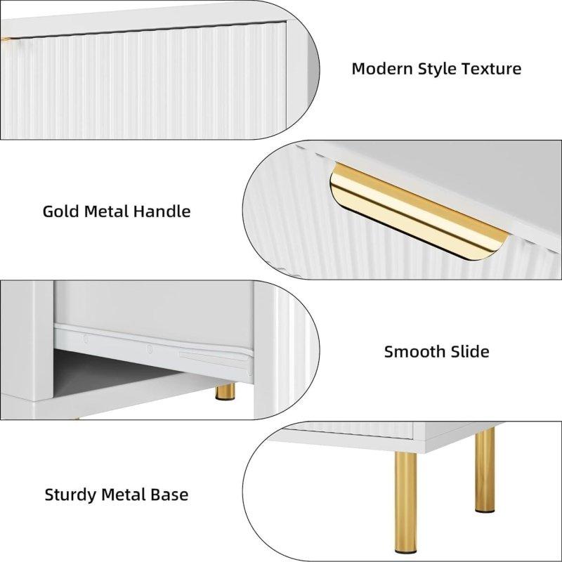 Doğal Meşe ve Metal Gold Kulplu 6 Çekmeceli Yivli Şifonyer - 144 cm - 308521