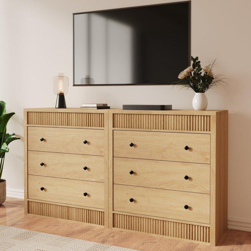 Doğal Meşe Yivli 3 Çekmeceli Şifonyer - 81 cm - 304571