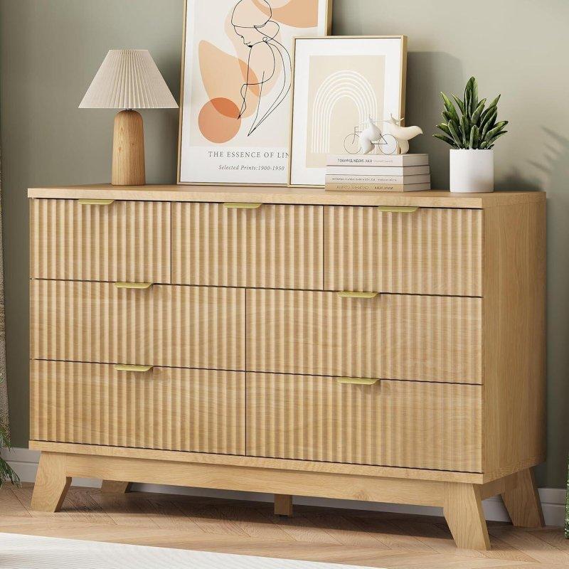 Doğal Meşe Yivli 6 Çekmeceli MDF Şifonyer - 120 cm - 303780