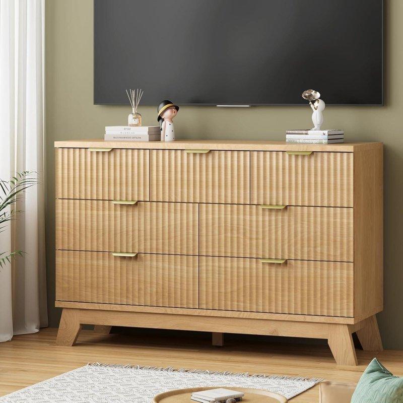 Doğal Meşe Yivli 6 Çekmeceli MDF Şifonyer - 120 cm - 303780