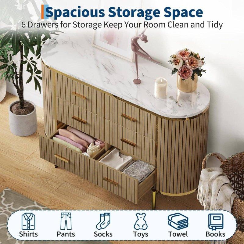 Doğal Meşe Yivli 6 Çekmeceli Metal Kulplu MDF Şifonyer - 120 cm - 308140