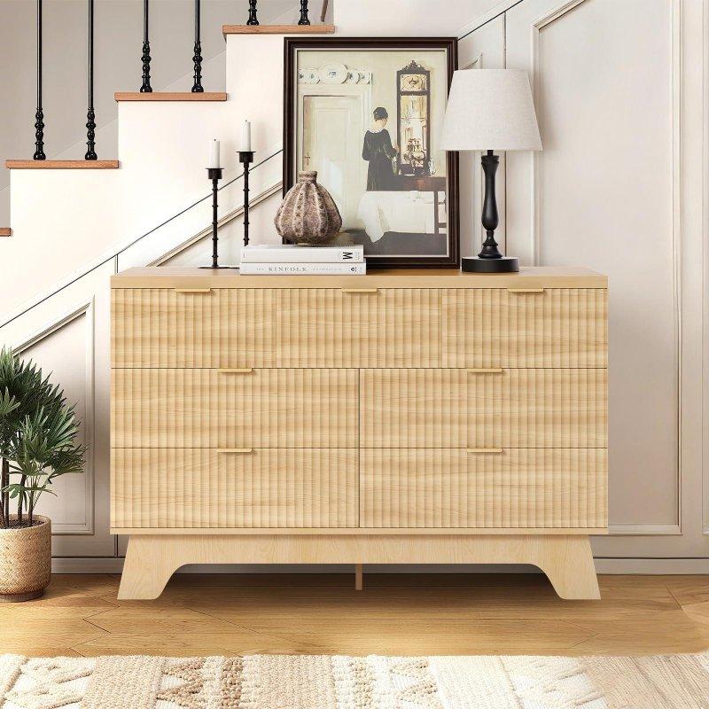 Doğal Meşe Yivli 7 Çekmeceli Gold Kulplu Şifonyer - 120 cm - 310033