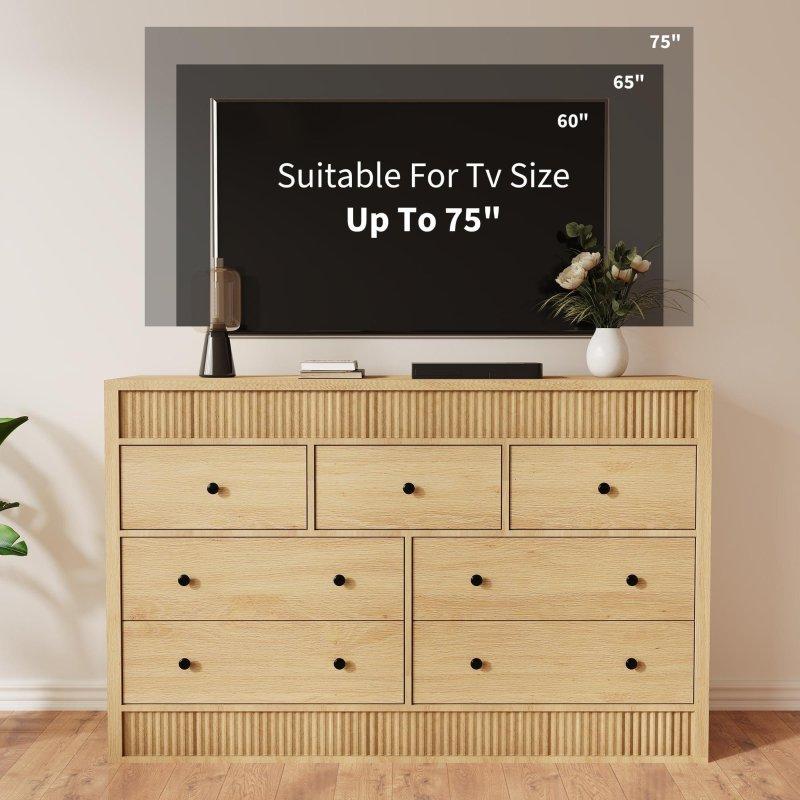 Doğal Meşe Yivli 7 Çekmeceli Şifonyer - 138 cm - 298735