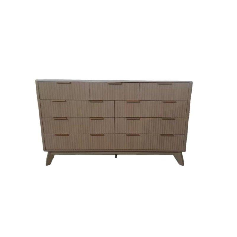 Doğal Meşe Yivli Dalga Desenli 9 Çekmeceli Modern Şifonyer - 138x41x83 cm - 297575