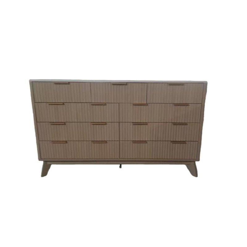 Doğal Meşe Yivli Dalga Desenli 9 Çekmeceli Modern Şifonyer - 138x41x83 cm - 297575