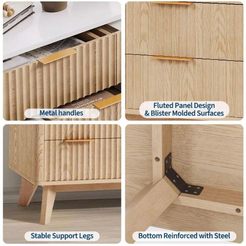 Doğal Meşe Yivli Desenli 9 Çekmeceli MDF Şifonyer - 138 cm - 303486