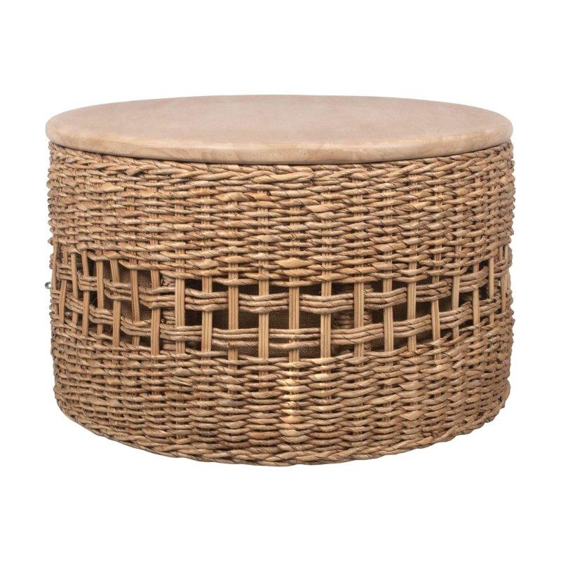 Doğal Muz Lifi ve Rattan İç İçe Geçebilen 2li Set Yuvarlak Orta Sehpa - 67 cm - 239780