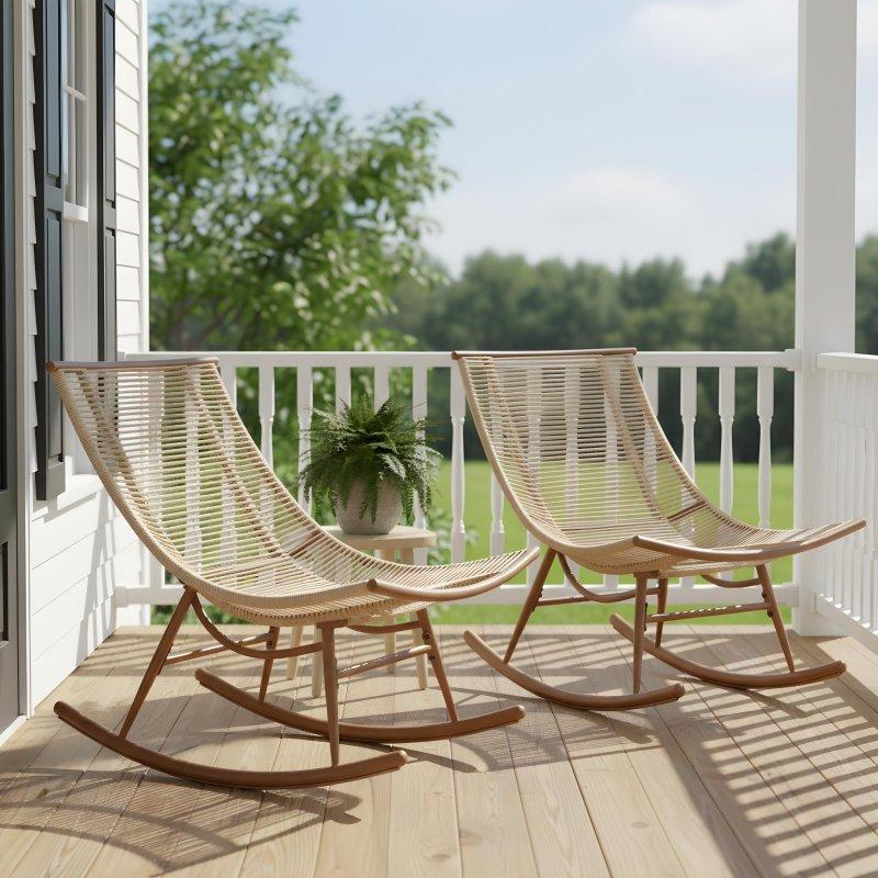 Doğal PE Rattan ve Akasya Ahşap Sallanan Bahçe Takımı - 269501