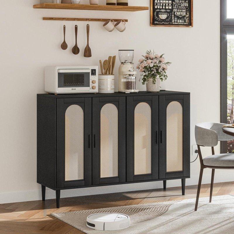 Doğal Rattan 4 Kapaklı ve Dahili Prizli Şifonyer - 122 cm - 304363
