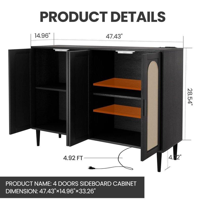 Doğal Rattan 4 Kapaklı ve Dahili Prizli Şifonyer - 122 cm - 304363