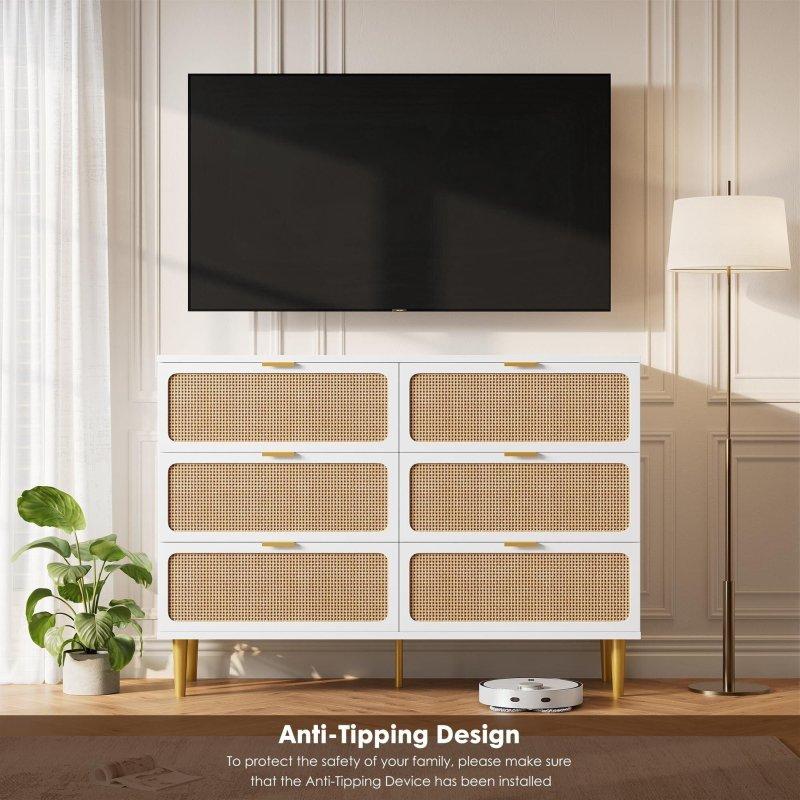 Doğal Rattan 6 Çekmeceli Metal Ayaklı Şifonyer - 309179