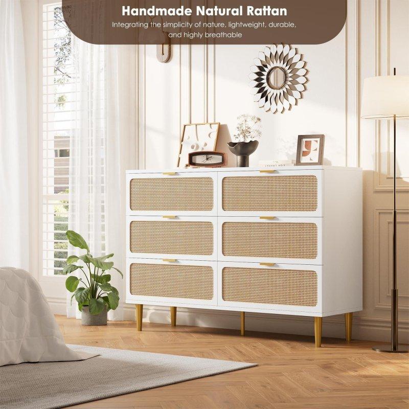 Doğal Rattan 6 Çekmeceli Metal Ayaklı Şifonyer - 309179