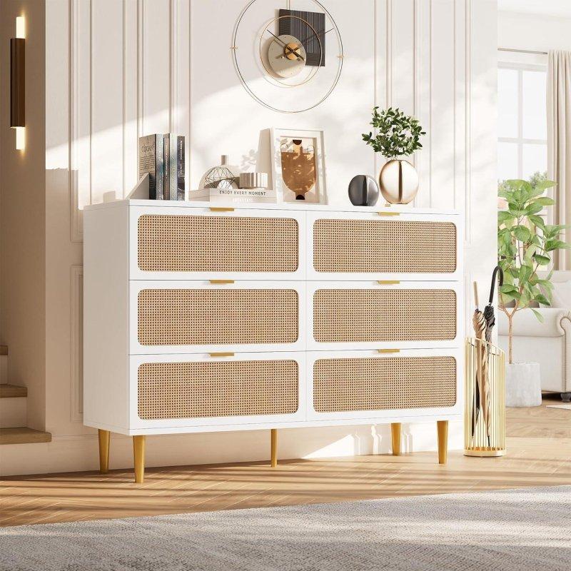 Doğal Rattan 6 Çekmeceli Metal Ayaklı Şifonyer - 309691