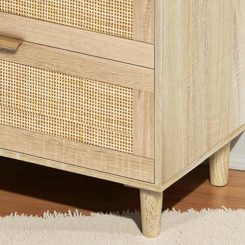 Doğal Rattan 6 Çekmeceli Metal Kulplu Ahşap Bacaklı Bohem Konsol - 150 cm - 325014